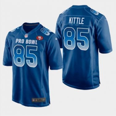 Men's San Francisco 49ers #85 George Kittle Blue Stitched Jersey - Click Image to Close